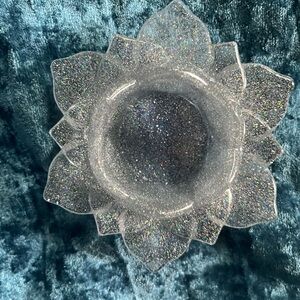 Hand Crafted Glittering Silver Lotus Tea Light Holder